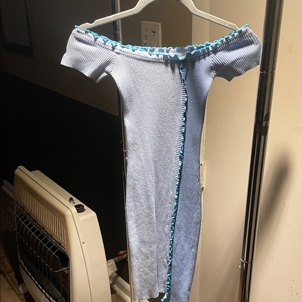 Fashion Nova Light Blue Off-Shoulder Mini Dress
